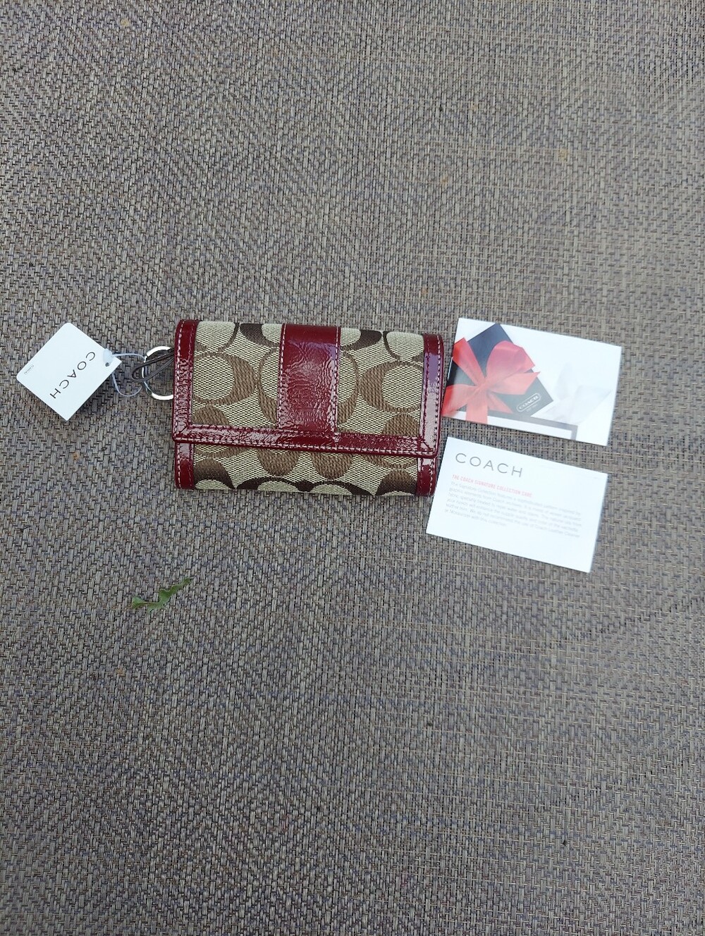 NWT Coach Signature Canvas Wallet with Burgendy Trim Leather Trim